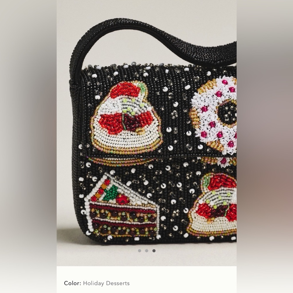 NWT new Anthropologie Fiona beaded shoulder bag holiday desserts black winter - Picture 6 of 17